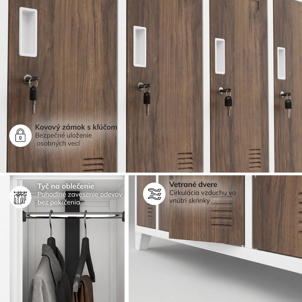 Šatňová skriňa BOZP 10-dverová biela/orech, 1360x1720x450 mm: BARTEK Eco Design