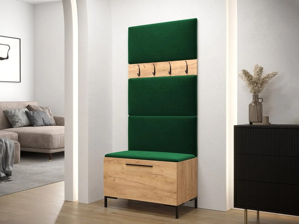 Predsieňová zostava Frunofta III, Farby: dub craft, Farba čalúnenia:: ekokoža Soft 011 (čierna)