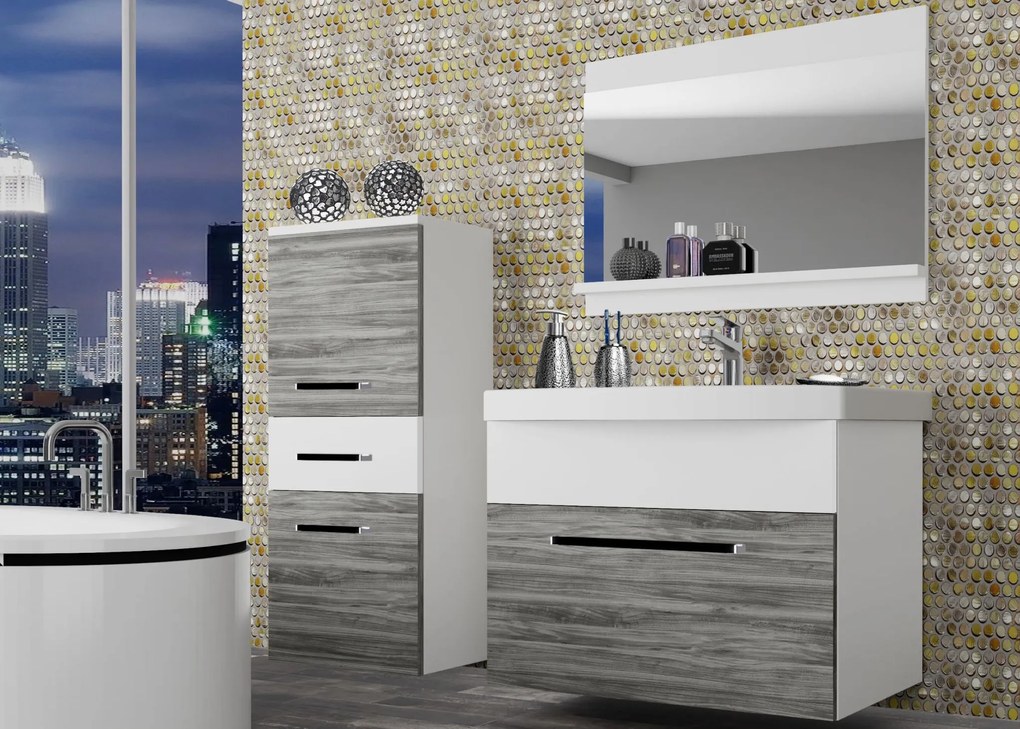 Kúpeľňový nábytok Belini šedý antracit Glamour Wood /biely mat + umývadlo + zrkadlo  ROD M 2/0/W/GWW/0/ZW