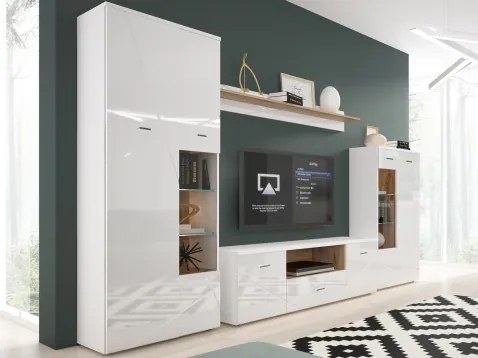 Obývacia stena s osvetlením Storm, dub/biely lesk%