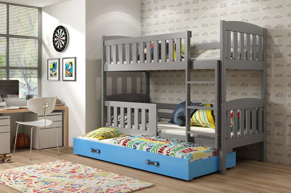 Interbeds Poschodová posteľ Kubus grafit rozkladacia s matracom 190cm x 90cm - modrá