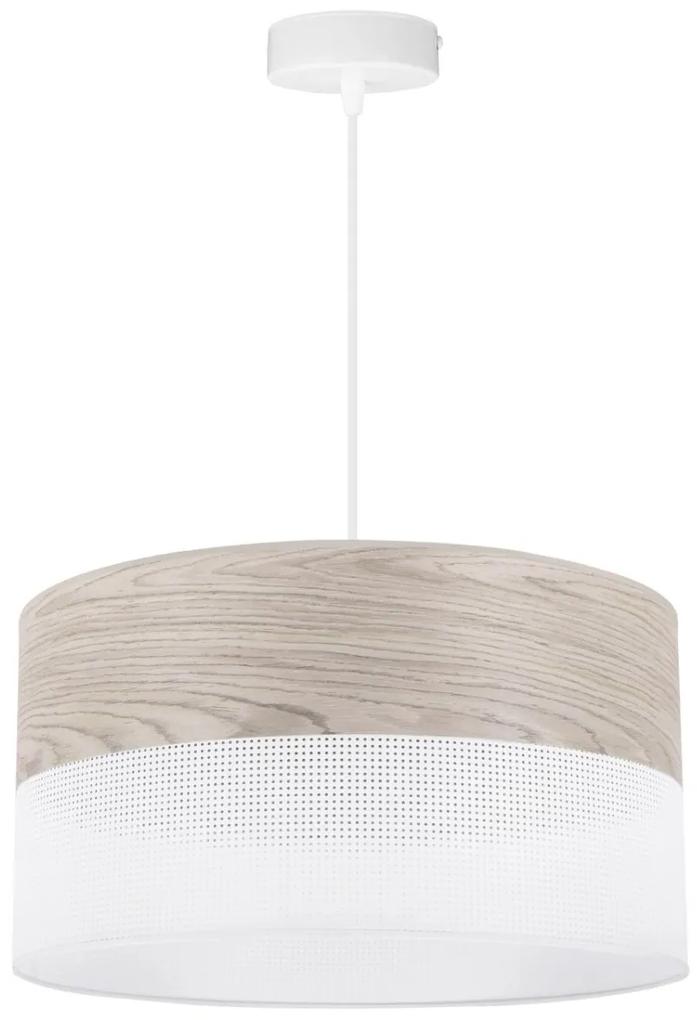 Light Home Závesné svietidlo Wood, 1x svetlobéžová dubová dýha/biele PVCové tienidlo, (fi 40cm)