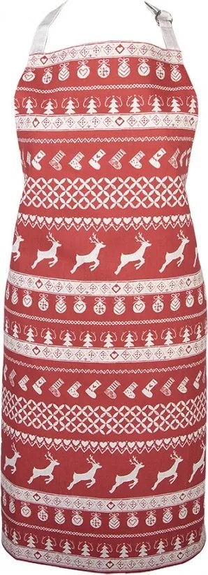 Červená bavlnená zástera s jeleňami Nordic Christmas New - 70*85 cm