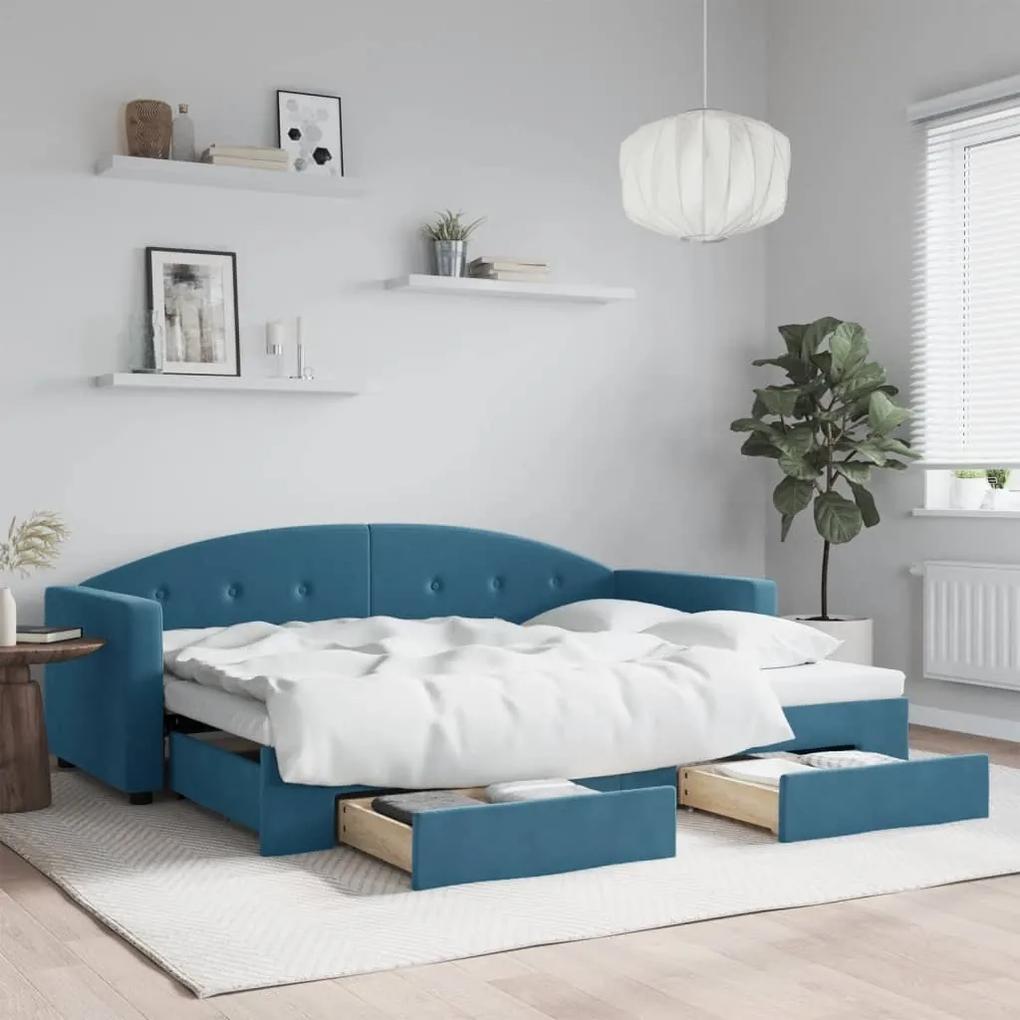 Rozkladacia denná posteľ s matracmi modrá 80x200 cm zamat 3197341
