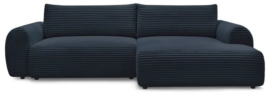 Tmavomodrá menčestrová rozkladacia rohová pohovka (pravý roh) Lucien – Bobochic Paris