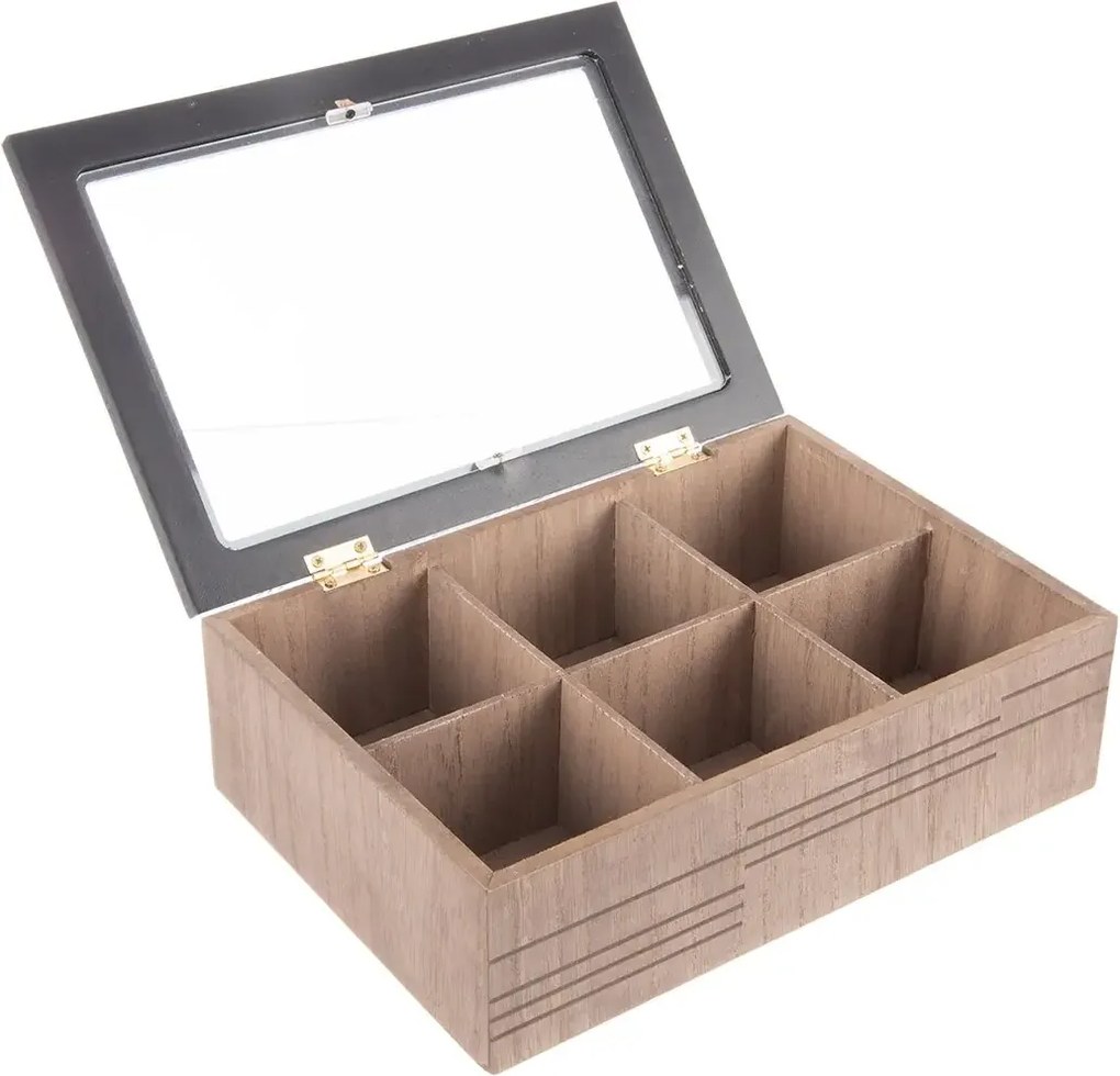 Orion Krabička na čaj, čajový organizér s 6 priehradkami, drevo LINE