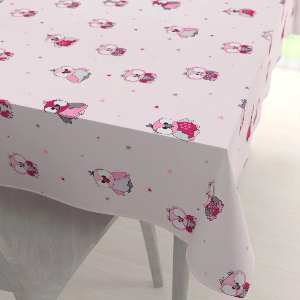 Biante Detský bavlnený obdĺžnikový obrus Sandra SA-726 Ružové sovičky na bledo ružovom 80x120 cm