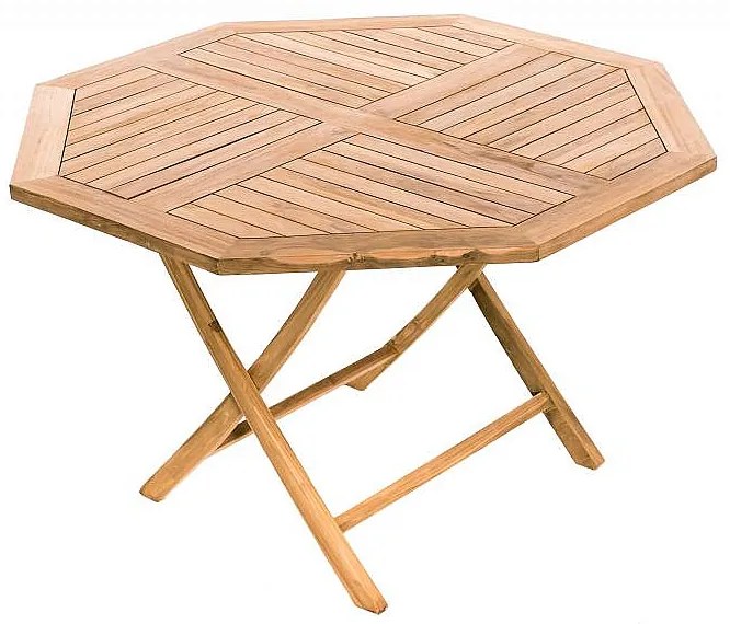 DEOKORK Záhradný skládací stôl osemuholník HAGEN ⌀ 120 cm (teak)