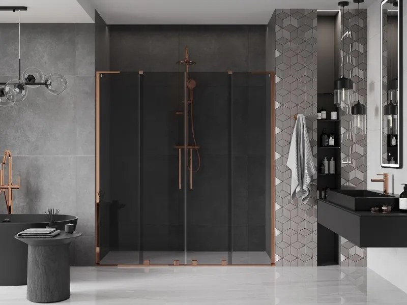 Mexen Velar L Duo, posuvné sprchové dvere do otvoru 170 cm, 8mm šedé sklo, ružové zlato, 871-170-003-42-60