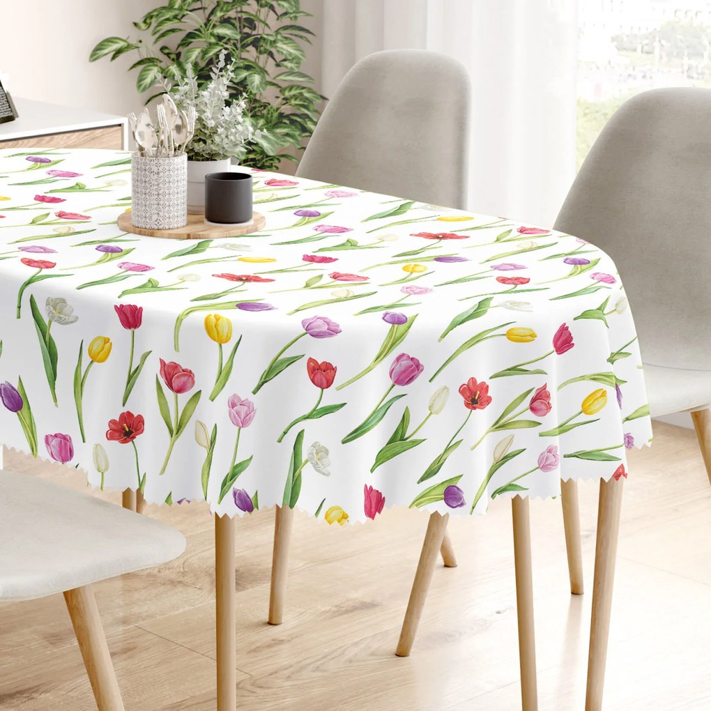 Goldea oválny teflónový obrus - farebné tulipány 140 x 280 cm