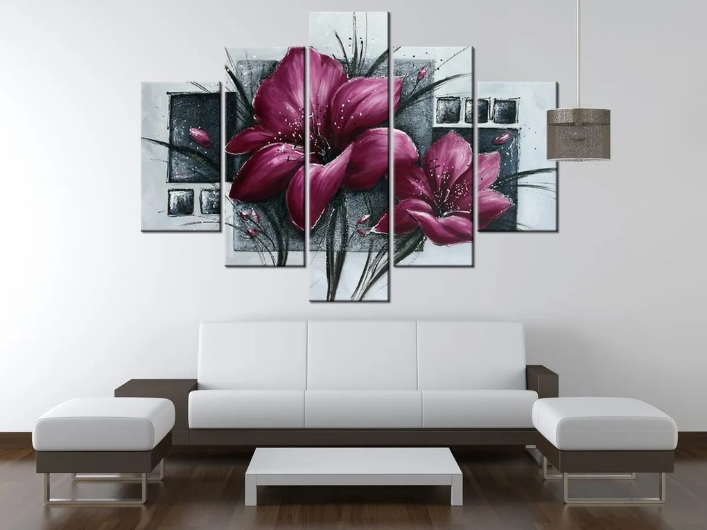 Gario Ručne maľovaný obraz Nádherná magnólia - 5 dielny Rozmery: 150 x 105 cm