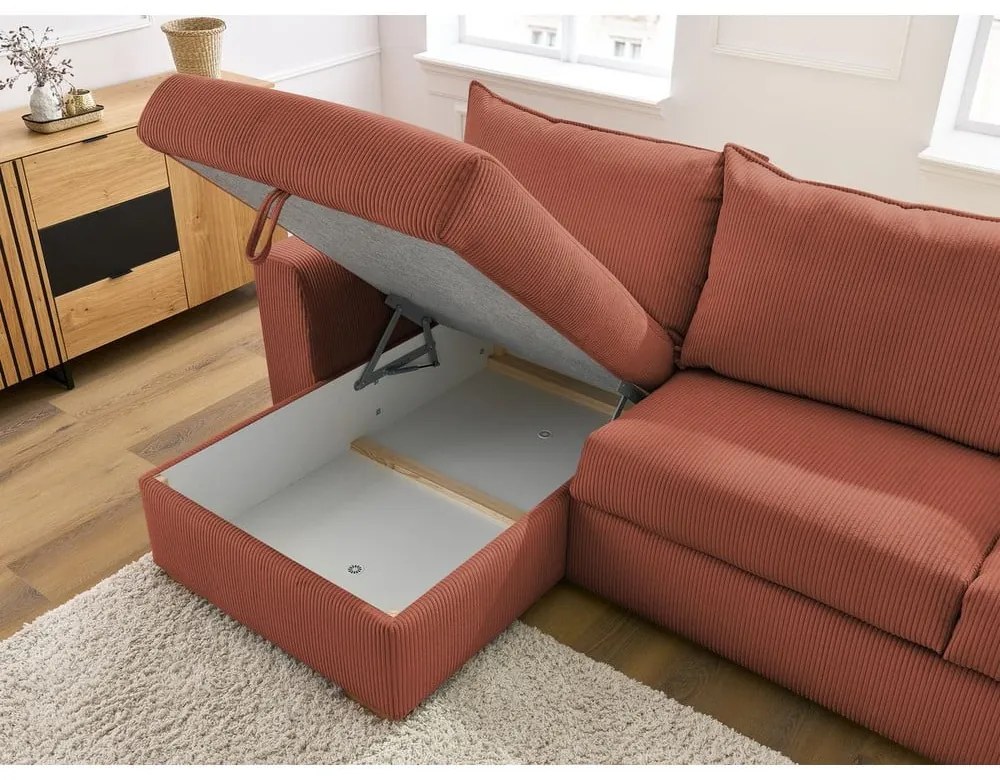 Menčestrová rozkladacia rohová pohovka v tehlovej farbe (variabilná) Augustin – Bobochic Paris