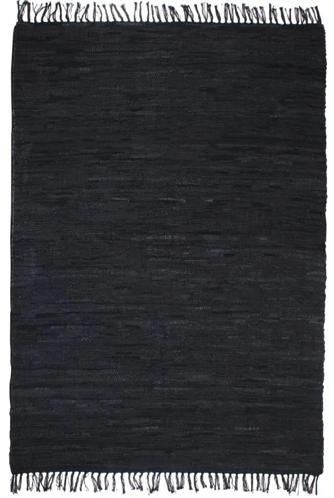 vidaXL Ručne tkaný Chindi koberec, koža, 160x230 cm, čierny
