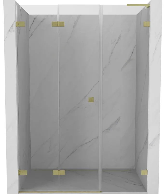 Mexen Lunar-F, L skladacie ľavé sprchové dvere 145 cm, 8mm číre sklo, zlatý matný profil, 836SL-145-050-55-00-L