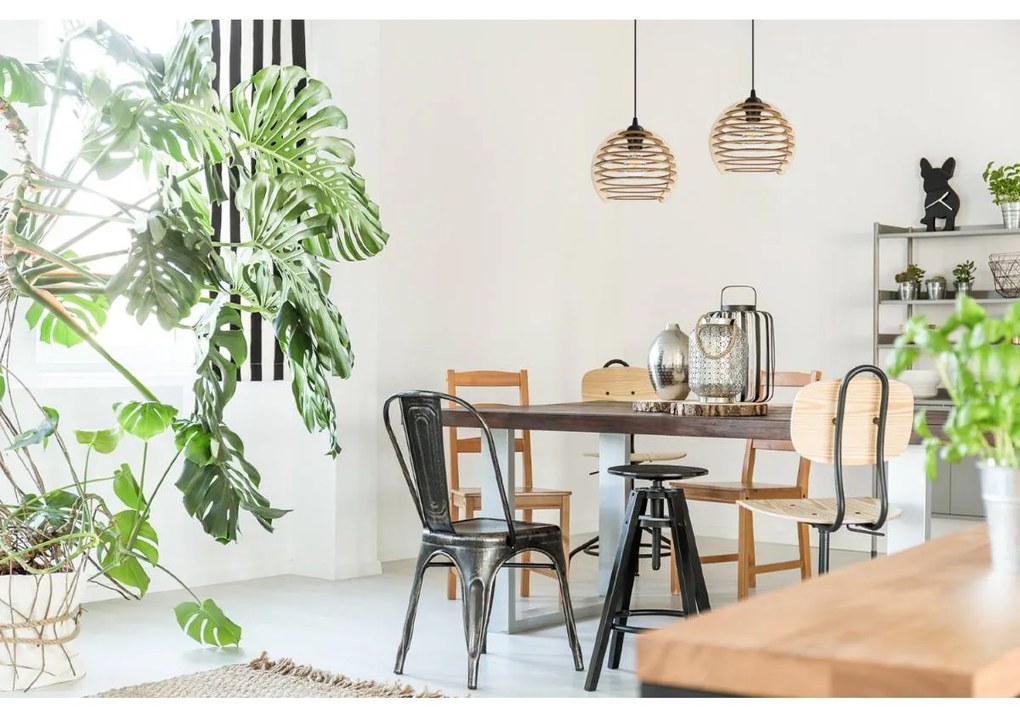 Závesné svietidlo Timber, 2x drevené tienidlo, n