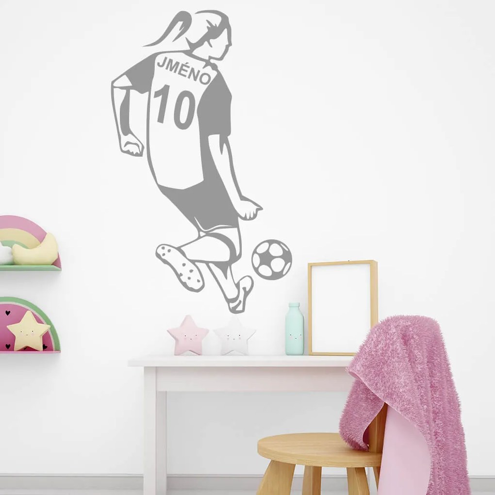 Veselá Stena Samolepka Futbalistka s menom Farba: modrá, Veľkosť: 80 x 47 cm