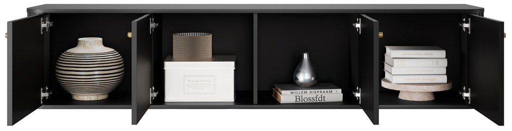 Závesný TV stolík Vespera 4D 187 cm - čierna / zlatá