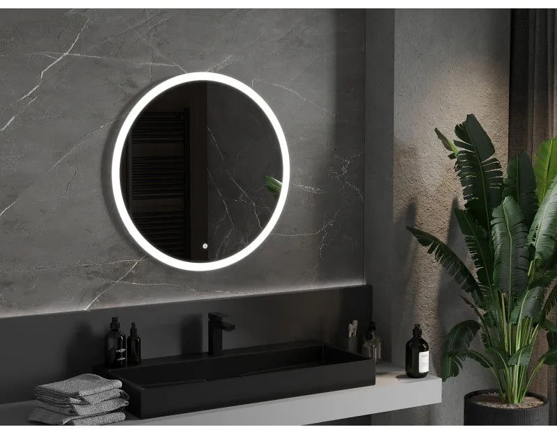 Mexen Oro, okrúhle LED podsvietené kúpeľňové zrkadlo 80 cm, 6000K, vykurovacia podložka proti zahmlievaniu, 9824-080-080-611-00