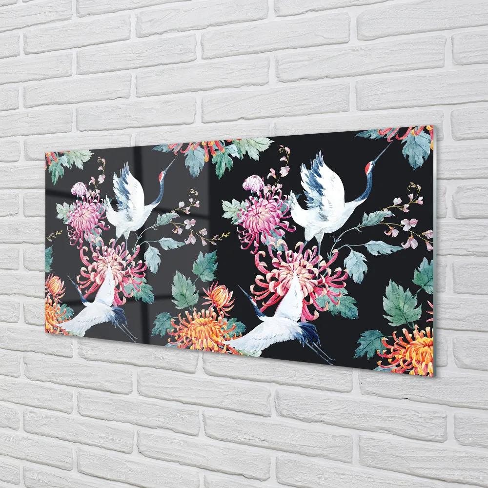 Nástenný panel  Vtáky s kvetinami 120x60 cm
