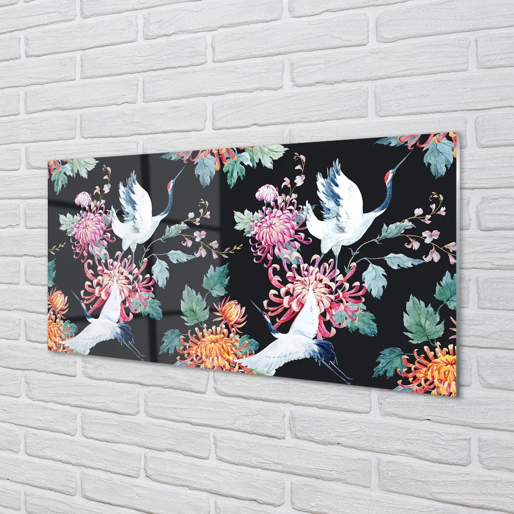 Nástenný panel  Vtáky s kvetinami 140x70 cm