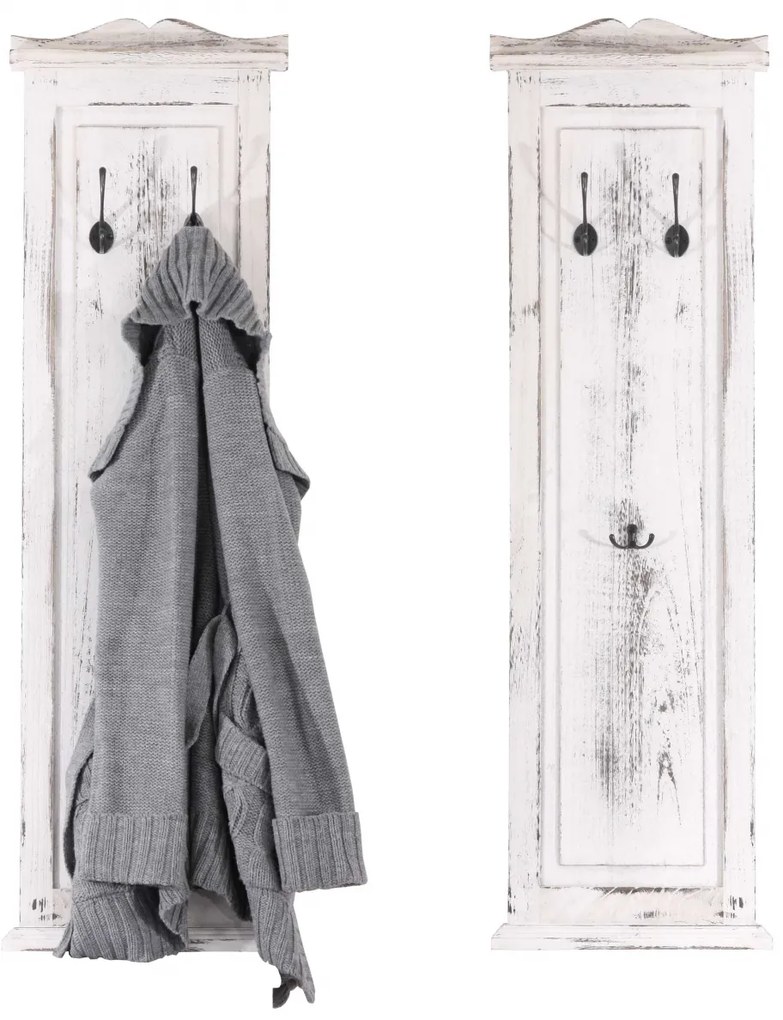 2x vešiaková stena s 3 vešiakmi 30443 - 109x28x3,5 cm, antik biela