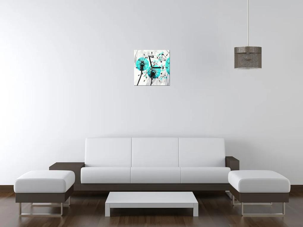 Gario Obraz s hodinami Krásne tyrkysové púpavy Rozmery: 40 x 40 cm
