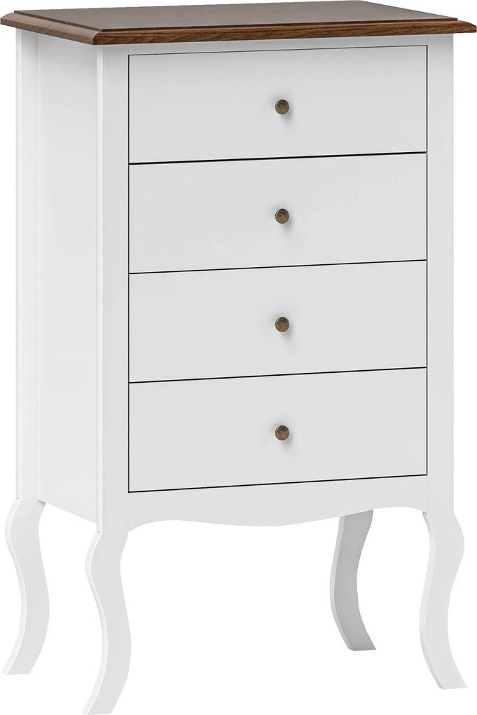 HOMCOM Komoda s 4 zásuvkami, francúzsky štýl, komoda s protišmykovým dizajnom, dresser pre obývačku a chodbu, 60x40x98,5 cm, biela a dubová | Aosom