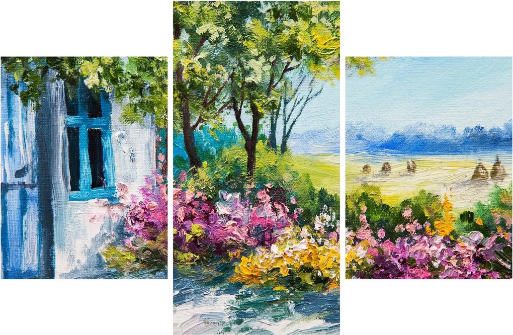 Obraz záhradky pred domom, olejomaľba (90x60 cm)