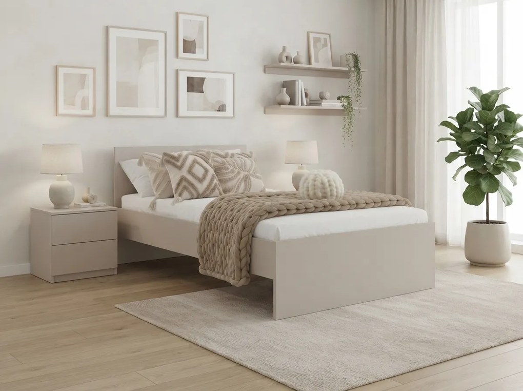 Posteľ ELISA 90 x 200 cm, kašmírovo béžová Rošt: S lamelovým roštom, Matrac: Matrac DELUXE 10 cm