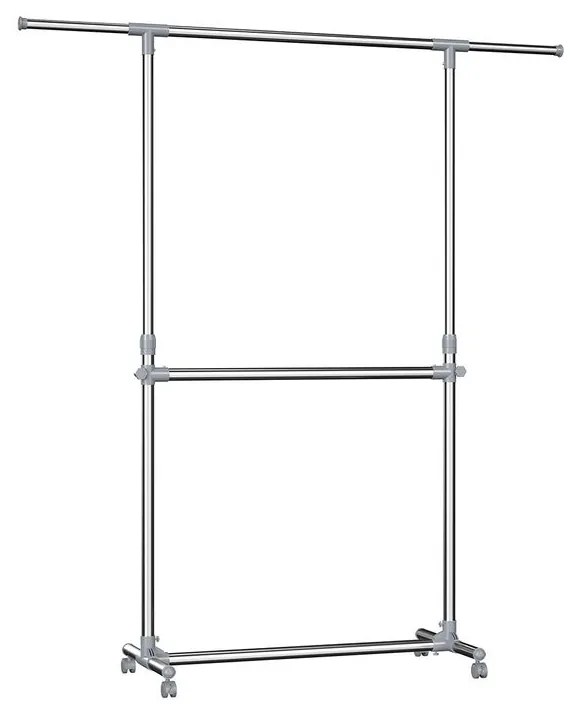 SongmicsHome Stojan na oblečenie dvojstupňový JASON 93x49x113-198cm, strieborná