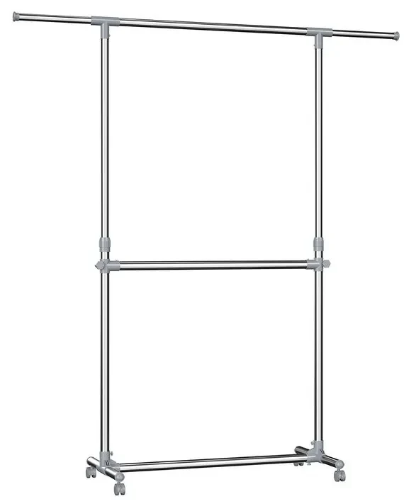 SongmicsHome Stojan na oblečenie dvojstupňový JASON 93x49x113-198cm, strieborná
