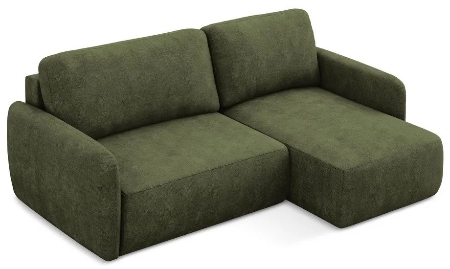 Zelená ženilková rozkladacia/s úložným priestorom rohová pohovka (pravý roh/s leňoškou) Lilo – Makamii