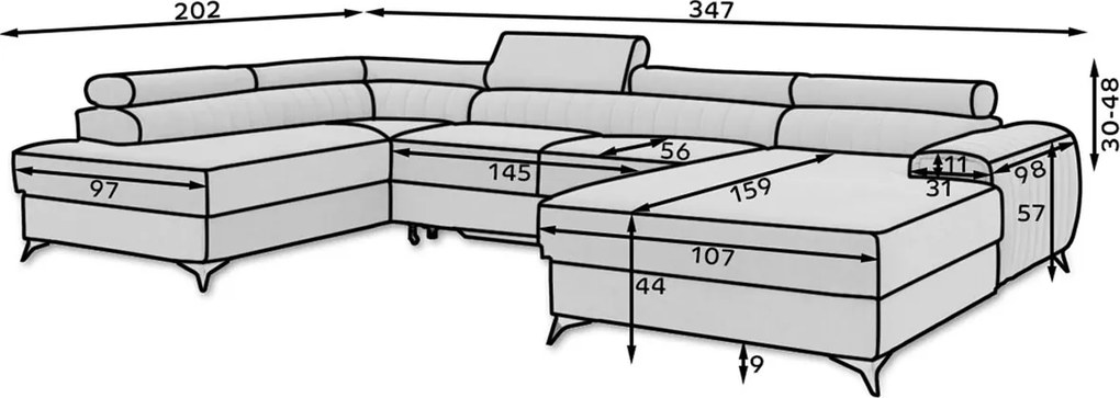 Rohová sedačka U s rozkladom a úložným priestorom Lignan U P - svetlosivá