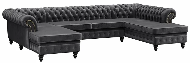 PROXIMA.store - Luxusná sedačka CHESTERFIELD LONG U FARBA NÔH: čierna, DRUH LÁTKY: TORRE - 17, FARBA OZDOBNÝCH ŠPENDLÍKOV: barok