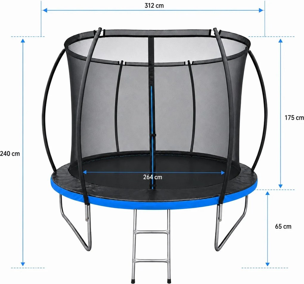 TRENDIE Trampolína s vnútornou sieťou 312 cm modrá + rebrík