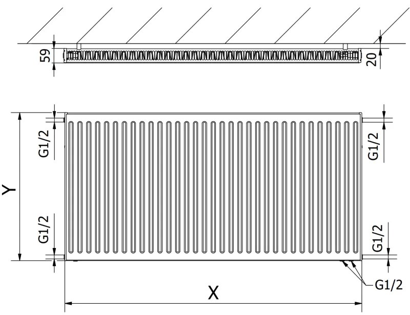 Mexen, Panelový radiátor Mexen CV11 500 x 2000 mm, spodné pripojenie, 1593 W, biely - W611-050-200-00