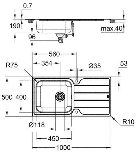 GROHE 31563SD1 - Drez K500 1000 × 500 mm nerezová oceľ