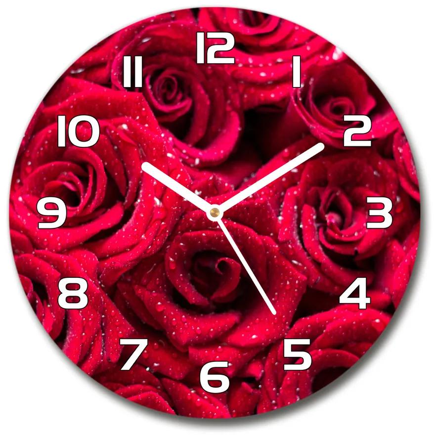 Sklenené hodiny okrúhle Kvapky na ružiach pl_zso_30_f_122317792
