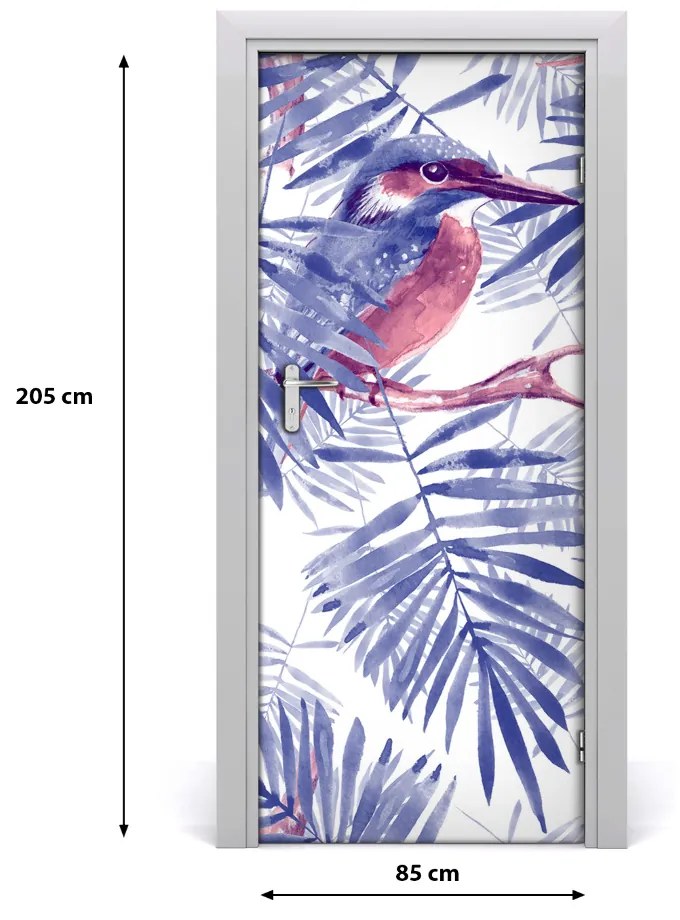 Samolepiace fototapety na dvere lístie palmy a vták 85x205 cm