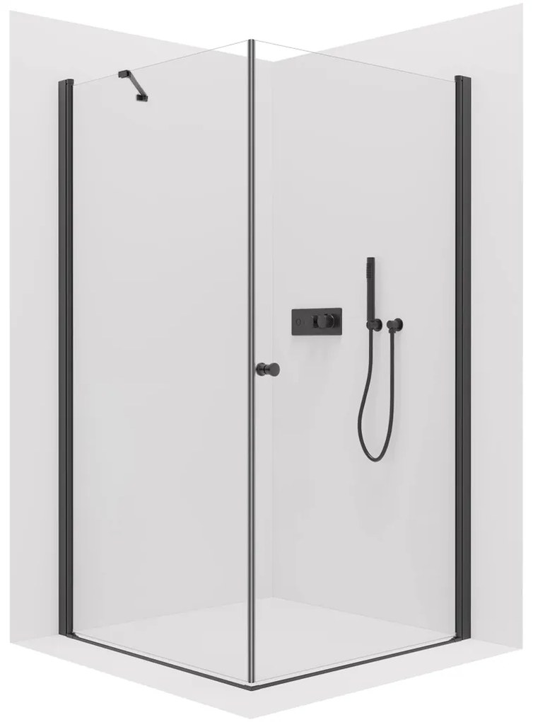 CERANO - Sprchovací kút Antelo L/P - 6 mm - čierna matná, transparentné sklo - 70x70 cm - krídlový, CER-CER-8050BD7499
