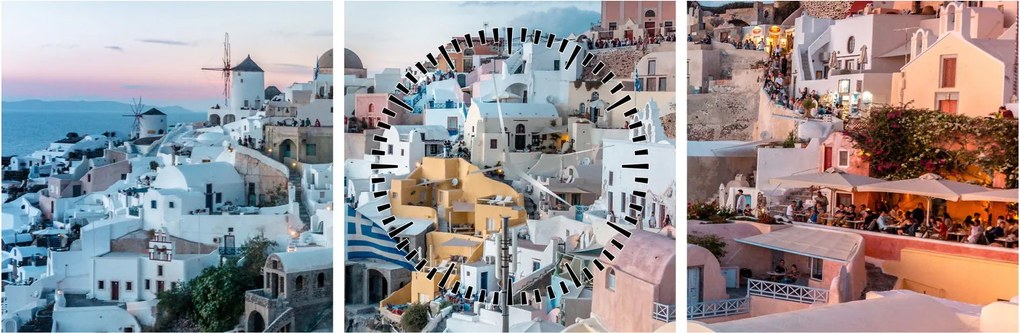 Obraz - Súmrak v Santorini (s hodinami) (90x30 cm)
