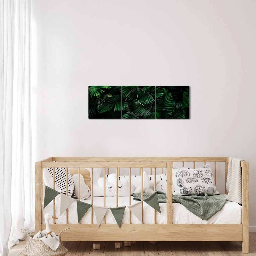 Obraz - Tropické papradie (s hodinami) (90x30 cm)