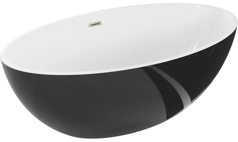 Mexen Nike, voľne stojaca vaňa 175 x 100 cm, biela-čierna, oceľový prepad, 54071751075-97