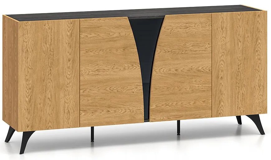 Skrinka Toscania  dub Dune/jaseň  čierny/sklo