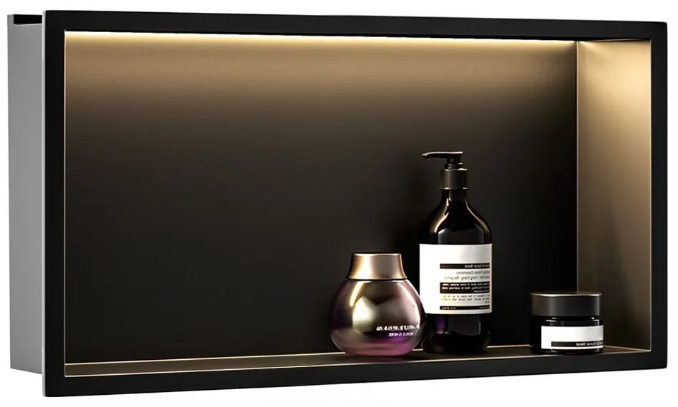 Rea Rea, LED polička na zapustenie 60x30x10 cm, 12W, 3000K, čierna matná, REA-08541