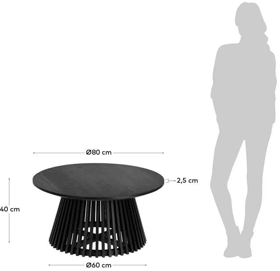 Čierny konferenčný stolík z teakového dreva Kave Home Irune, ⌀ 80 cm
