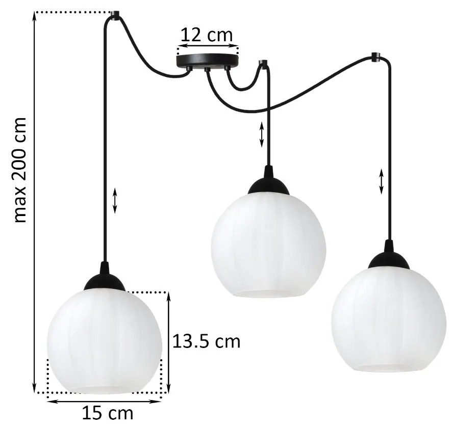 Závesné svietidlo Costa Spider, 3x biele sklenené tienidlo, b