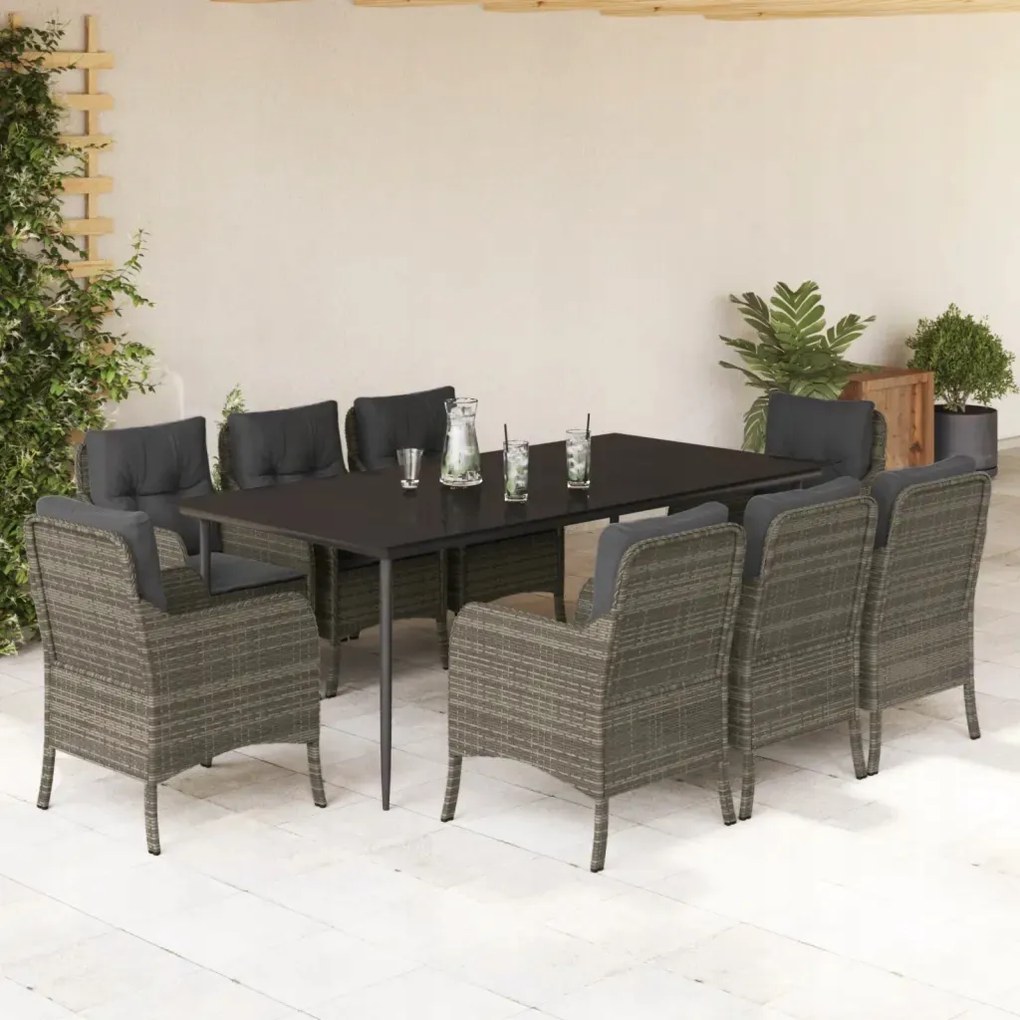 vidaXL 9-dielna záhradná jedálenská sada s podložkami sivá polyratan