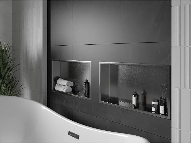 Mexen X-Wall-R, polica na zapustenie s prírubou  60 x 30 cm, grafitová matná - 19E0603010