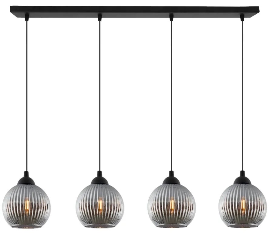 Závesné svietidlo Riffle Round, 4x grafitové sklenené tienidlo